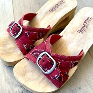 Vintage Y2K Skechers Red Bandana Chunky Platform Sandals Slides Buckle Sz 9/9.5